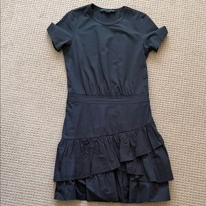 Veronica Beard Black Short-Sleeve Asymmetrical Ruffle Dress